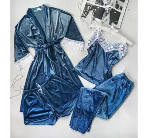 Піжама жіноча 4в1 (сіро-блакитний)